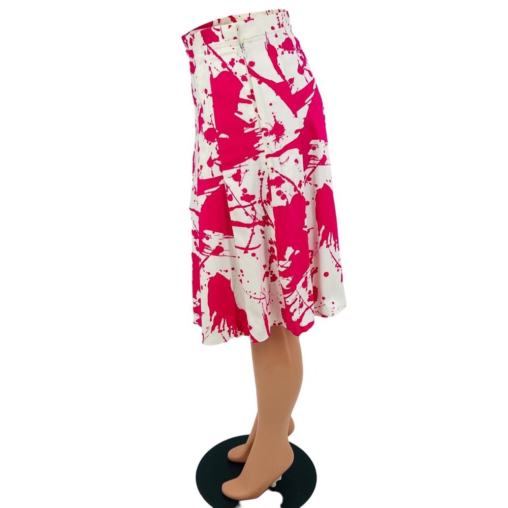 Calvin Klein Pink & White Paint Splatter Pleated A-Line Skirt - Picture 14 of 16